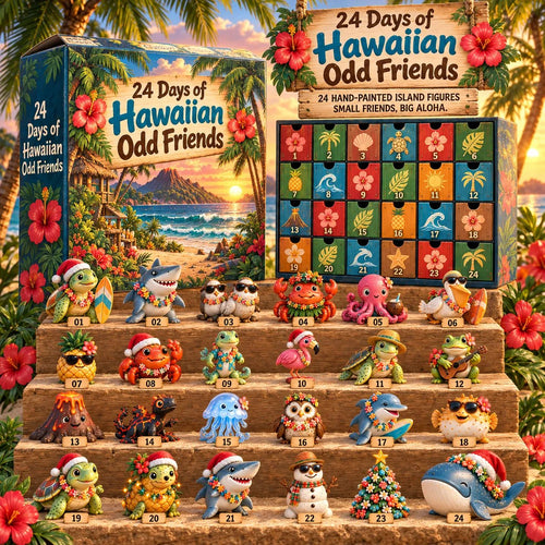 🌺 24 Days of Hawaiian Odd Friends Advent Calendar | 24 Unique Tropical Mini Figures with Daily Surprises for Hawaii Lovers, Collectors & Christmas Displays 🎄