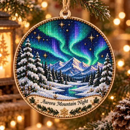 🌌 14-Day Aurora Diamond Painting Advent Calendar – DIY Wooden Christmas Ornament Kit