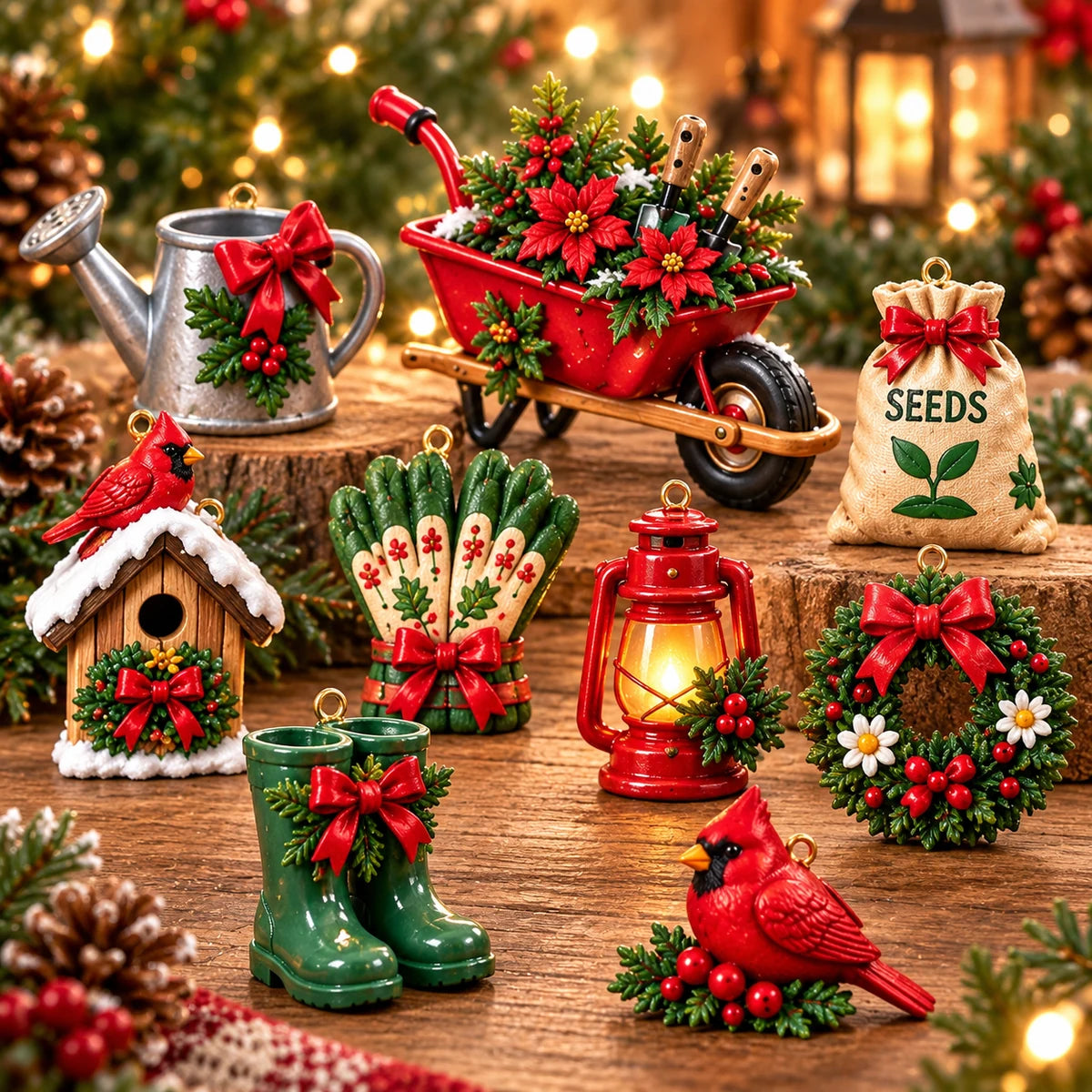Close-up of gardening Christmas ornaments