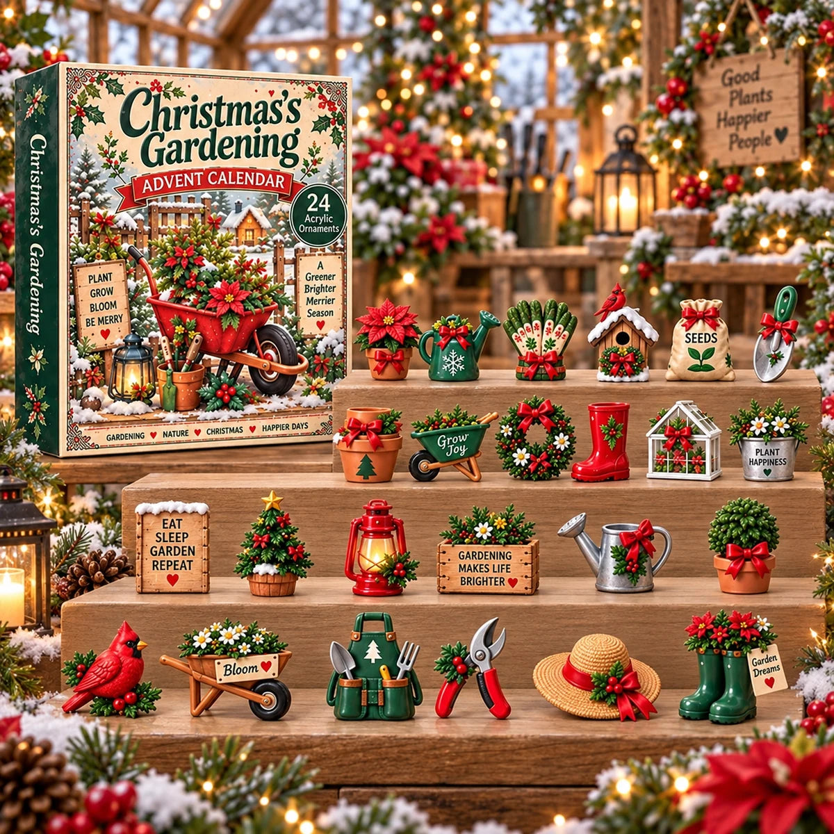 Full Christmas gardening ornament collection