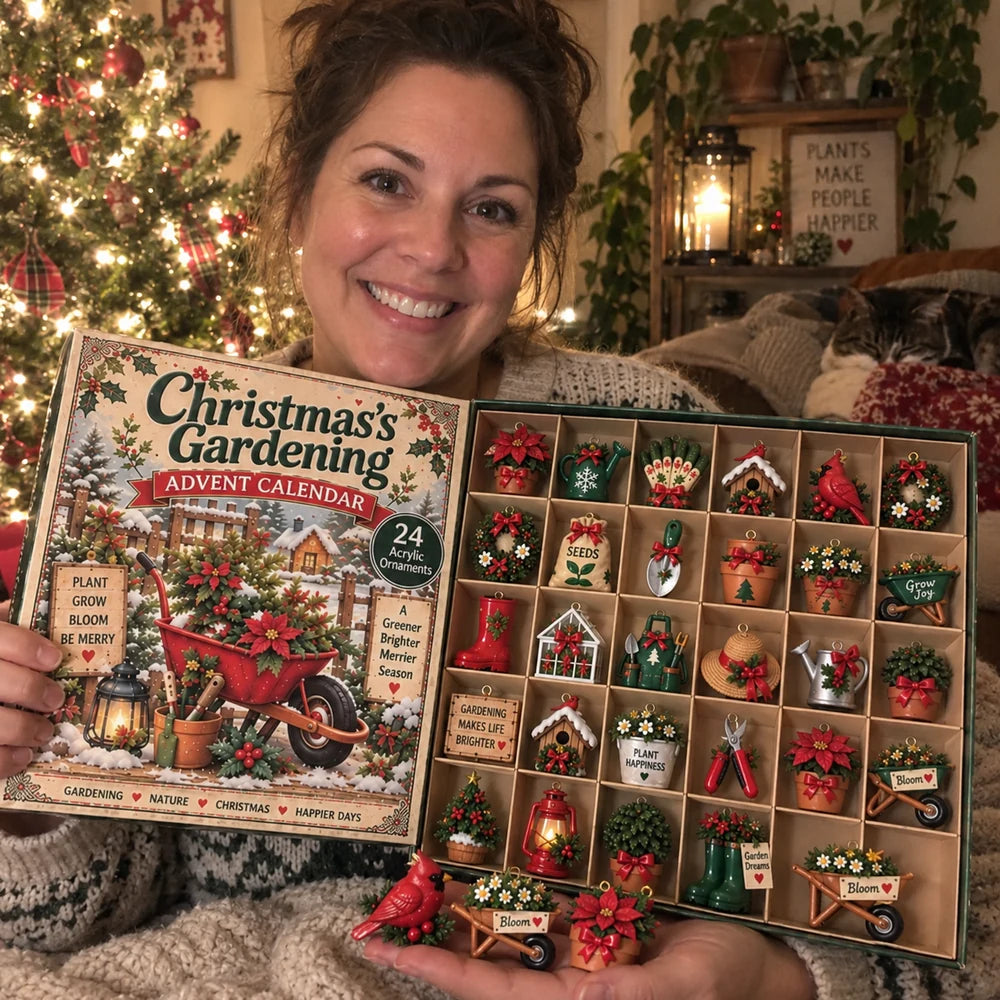 Customer holding a Christmas gardening advent calendar