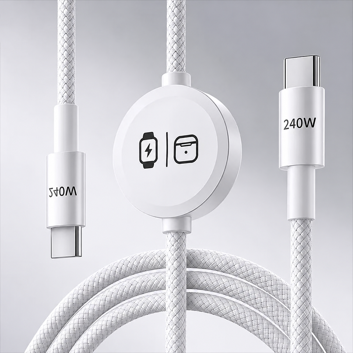 ⚡ 240W 3-in-1 USB-C Travel Charger – Portable Magnetic Watch Charger with 5FT Braided Fast Charging Cable for iPhone, Apple Watch, AirPods, Laptops & Samsung
