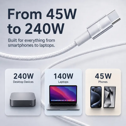 ⚡ 240W 3-in-1 USB-C Travel Charger – Portable Magnetic Watch Charger with 5FT Braided Fast Charging Cable for iPhone, Apple Watch, AirPods, Laptops & Samsung