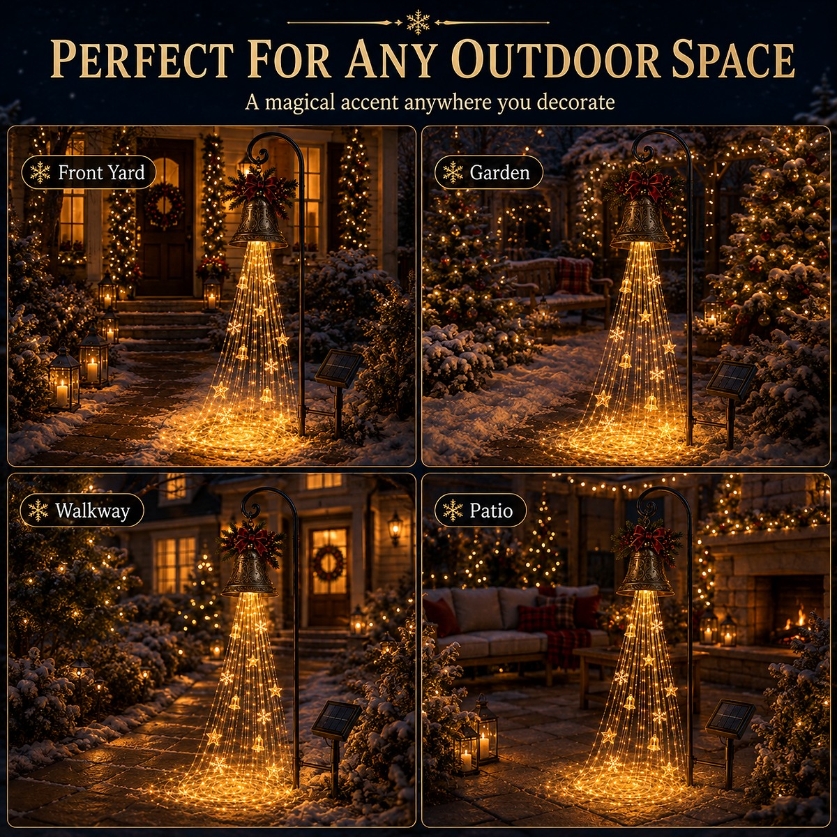 Christmas Bell Cascade shown in front yard, garden, walkway and patio settings
