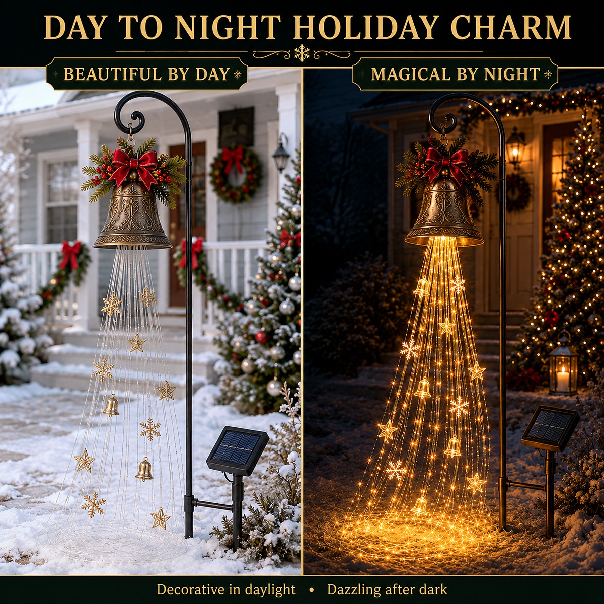 Day and night comparison of the Christmas Bell Cascade
