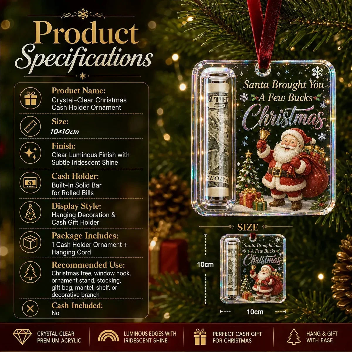 Christmas cash gift ornament product specifications