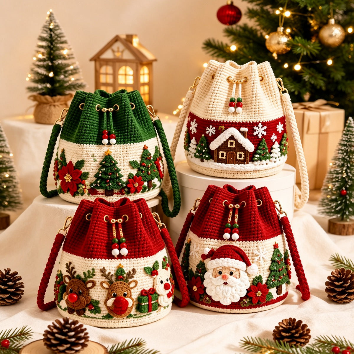 Christmas Crochet Bucket Crossbody Bag styles