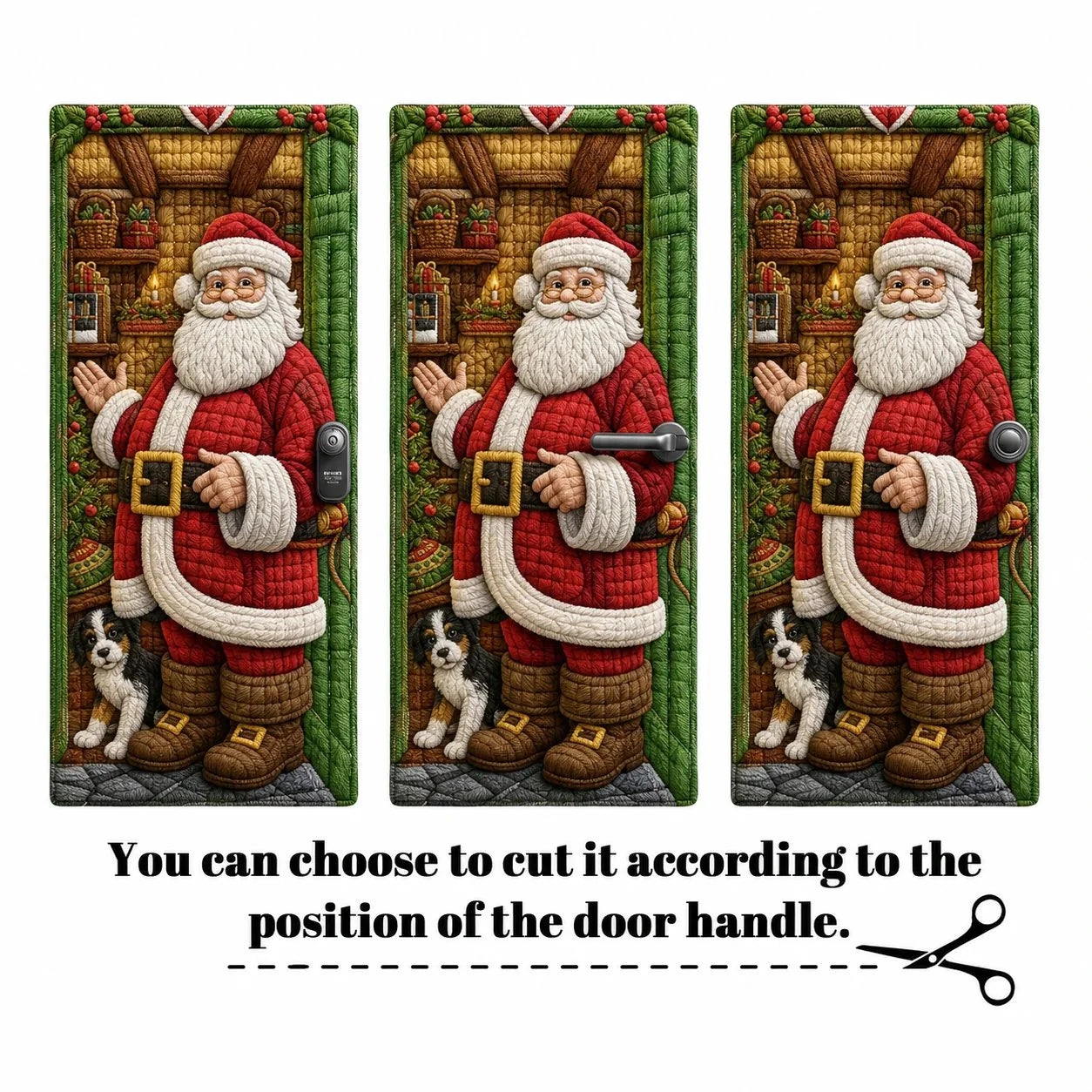 Christmas door cover can be cut around different door handle positions
