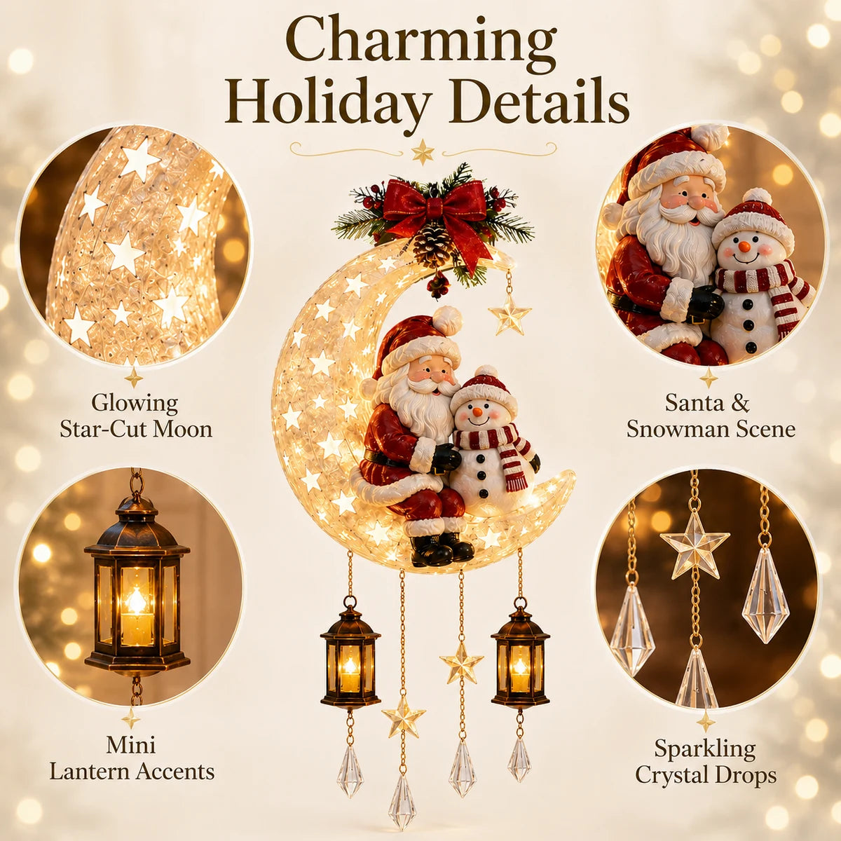 Close-up Christmas moon hanging decoration details