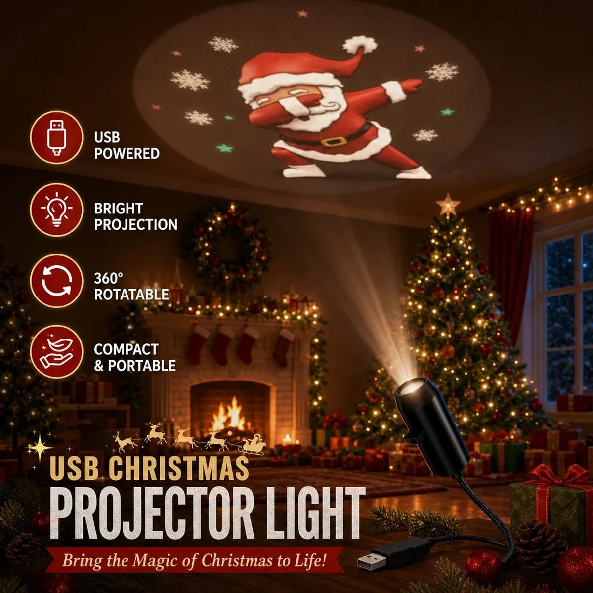 USB powered flexible Christmas projector