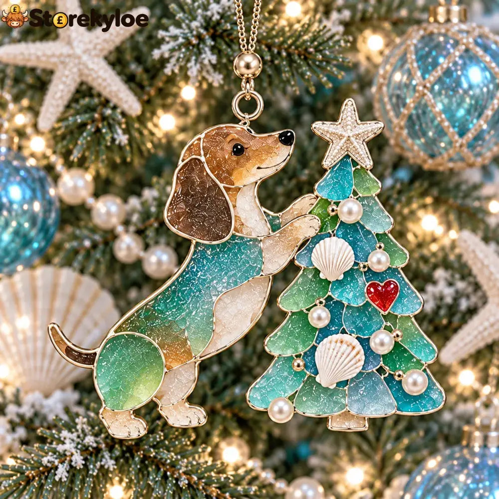 Coastal Dachshund Sea Glass Ornament