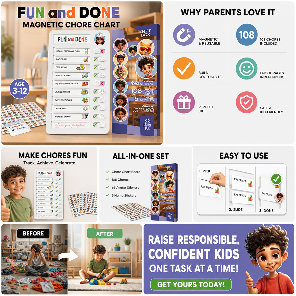 🥳 2026 Best Seller 🥳👧 Over 50,000 Sold! ⭐🏠 50% Off! Kids Chore Chart & Reward System – Reusable Daily Routine Responsibility Board ✨