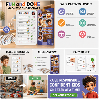 🥳 2026 Best Seller 🥳👧 Over 50,000 Sold! ⭐🏠 50% Off! Kids Chore Chart & Reward System – Reusable Daily Routine Responsibility Board ✨