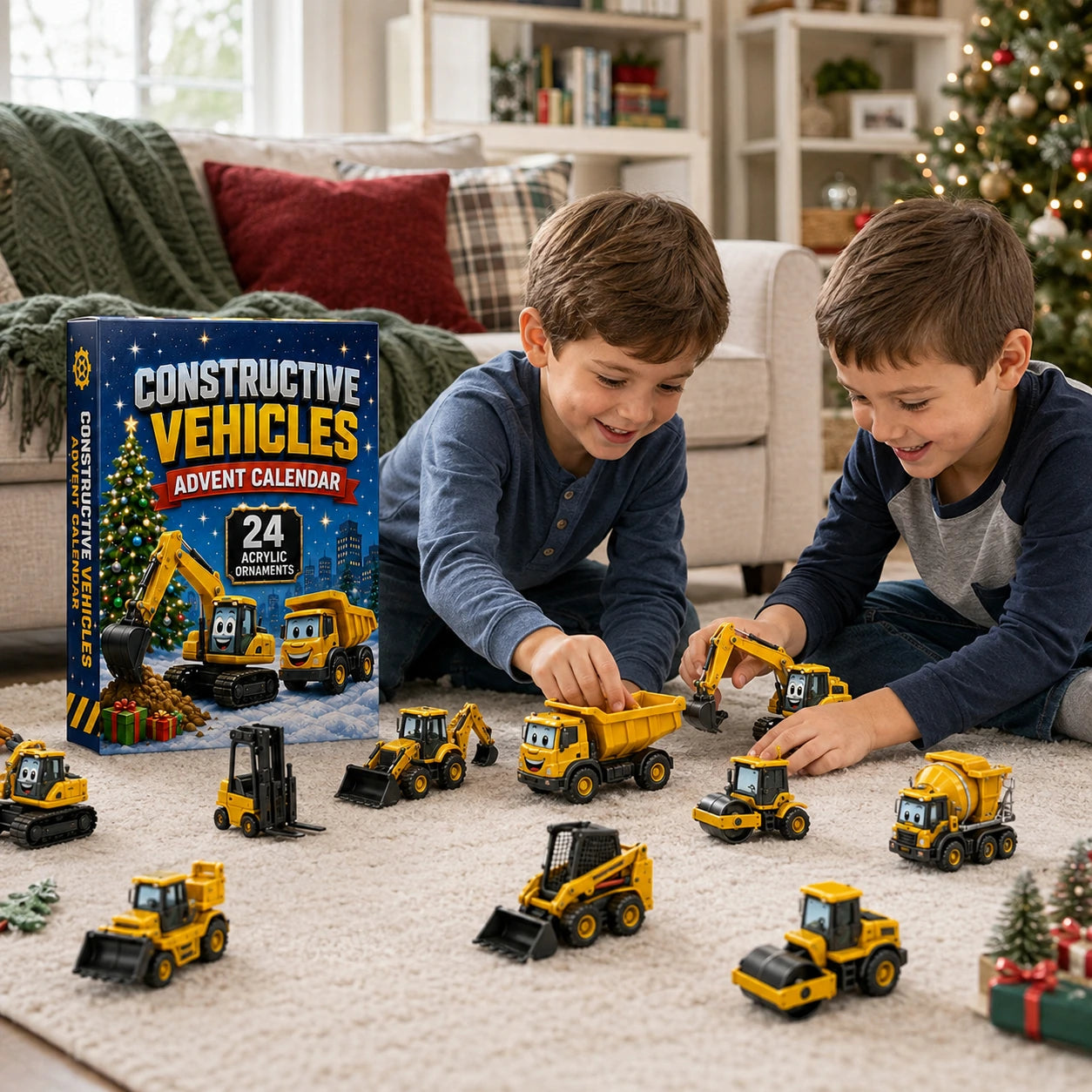 Kids playing with the Constructive Vehicles Advent Calendar