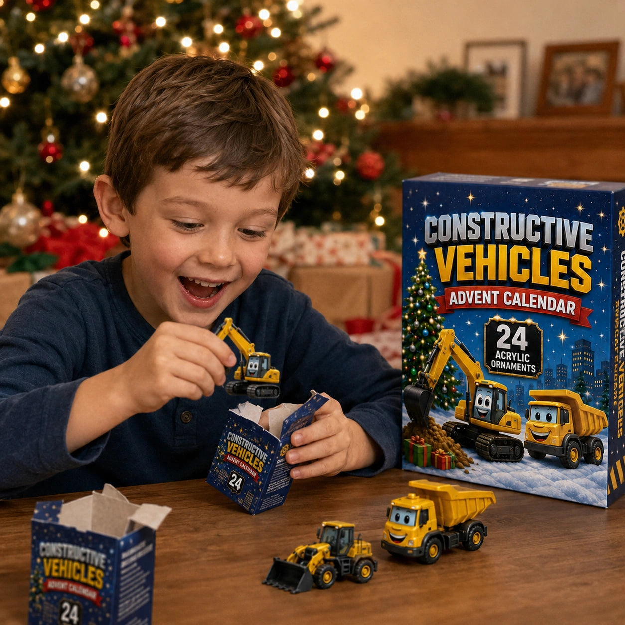 Child opening the Constructive Vehicles Advent Calendar