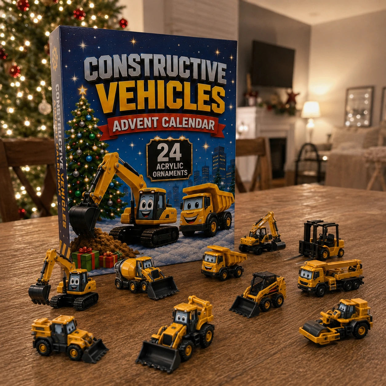 Customer photo of child playing with the Constructive Vehicles Advent Calendar pieces