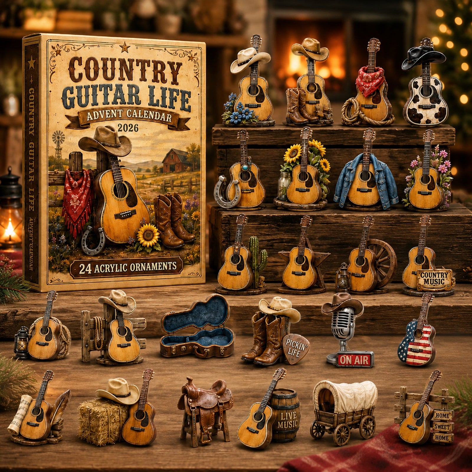Complete Country Guitar Advent Calendar ornament collection