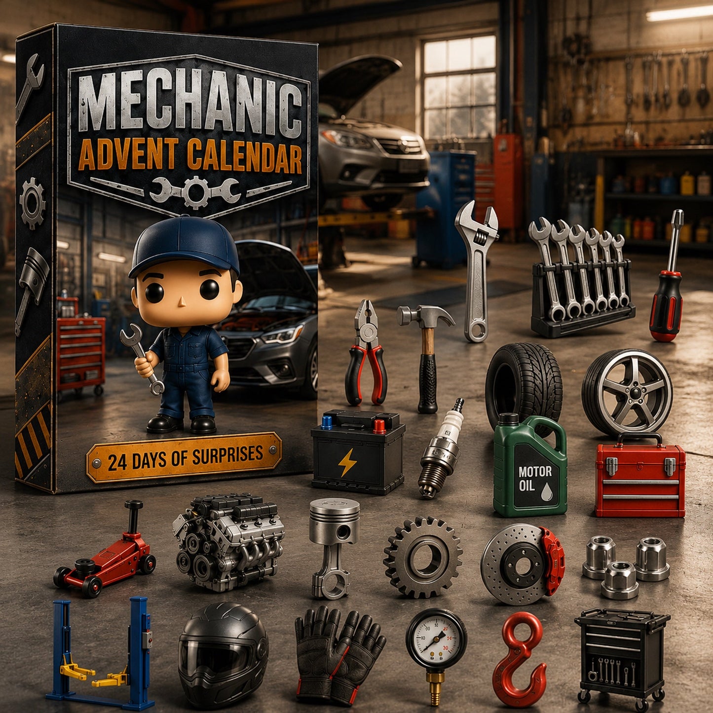 Mechanic Advent Calendar 2026 - 24-Day Festive Countdown, Acrylic Charms Blind Box