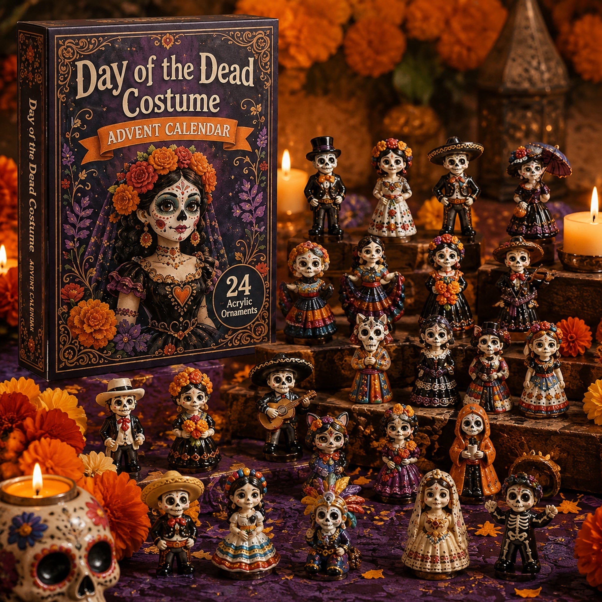 Complete 24-piece Day of the Dead acrylic charm collection