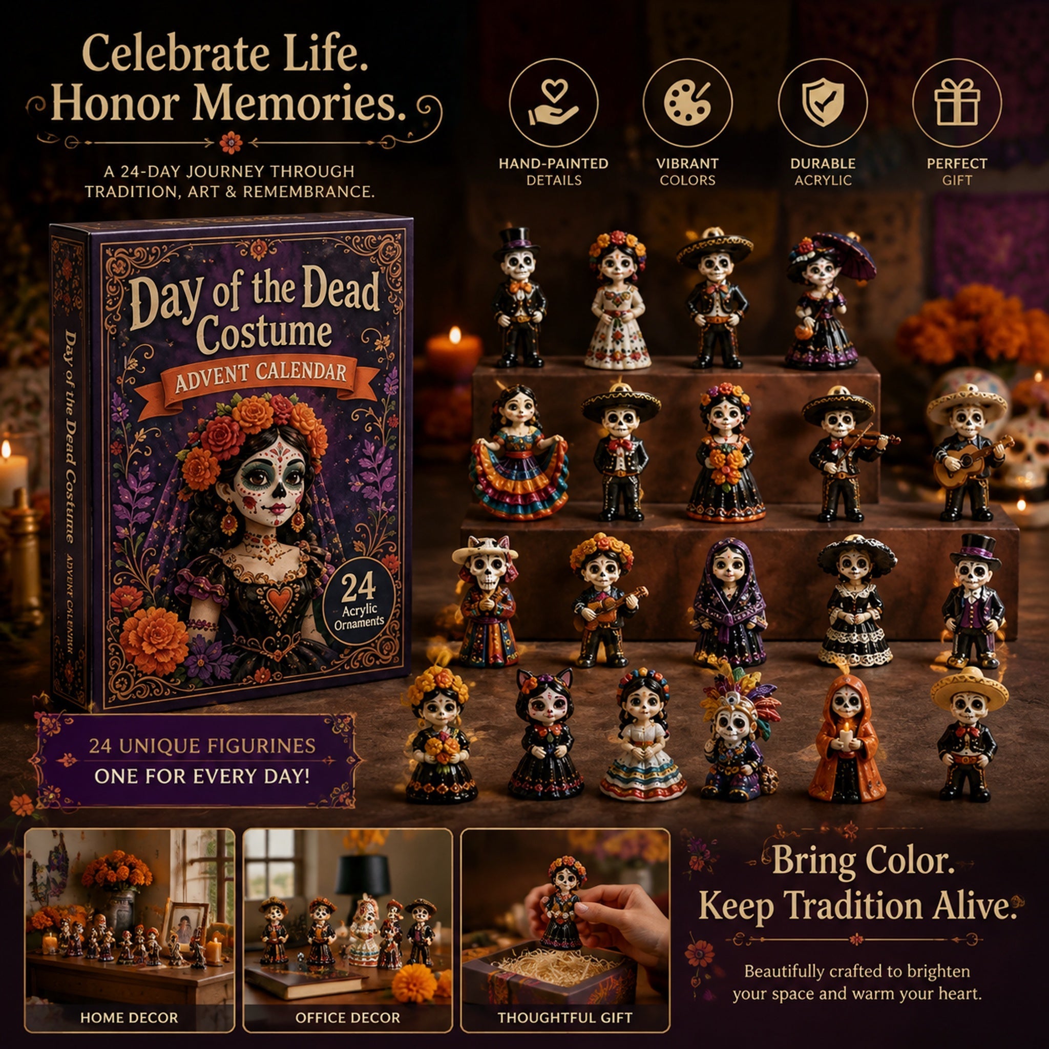 Day of the Dead Costume Advent Calendar with 24 acrylic charms