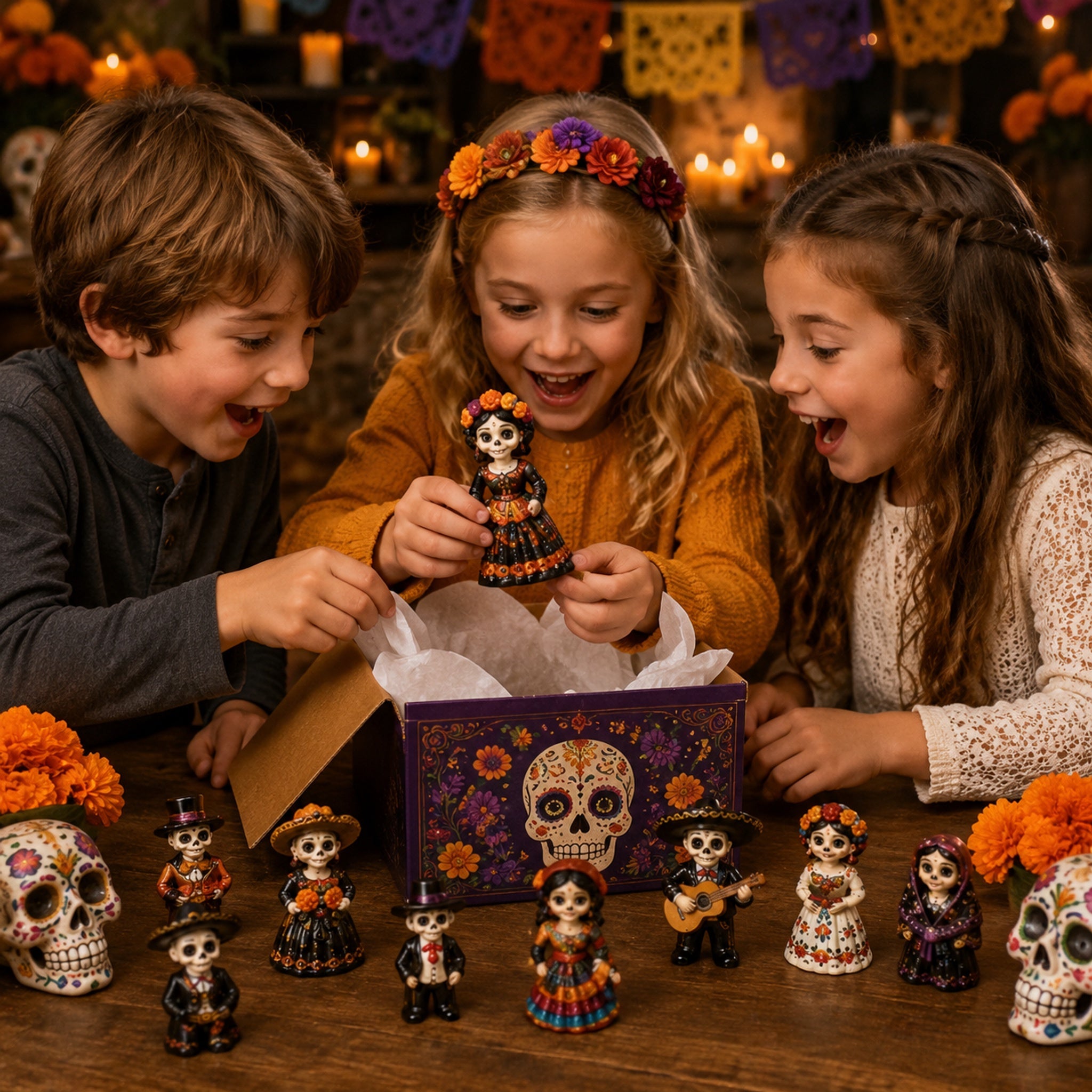 Children opening the festive blind box calendar