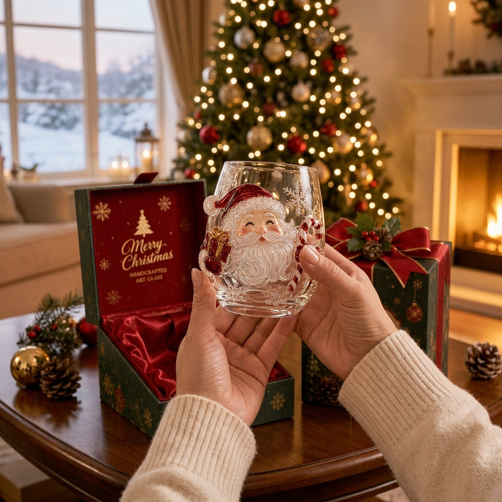 🎄✨ 3D Christmas Glass Art Cup