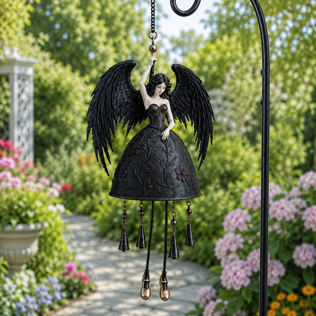 🖤 Dark Angel Gothic Wind Chime – Enchanting Outdoor Garden Hanging Decor