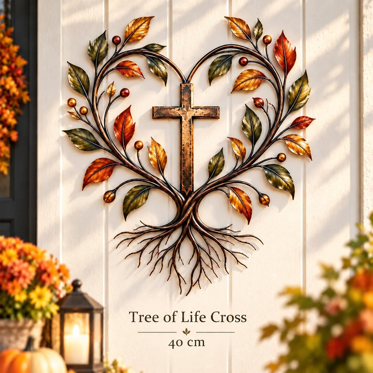 🍂 Autumn Harvest Cross Metal Wall Decor With White Pumpkin
