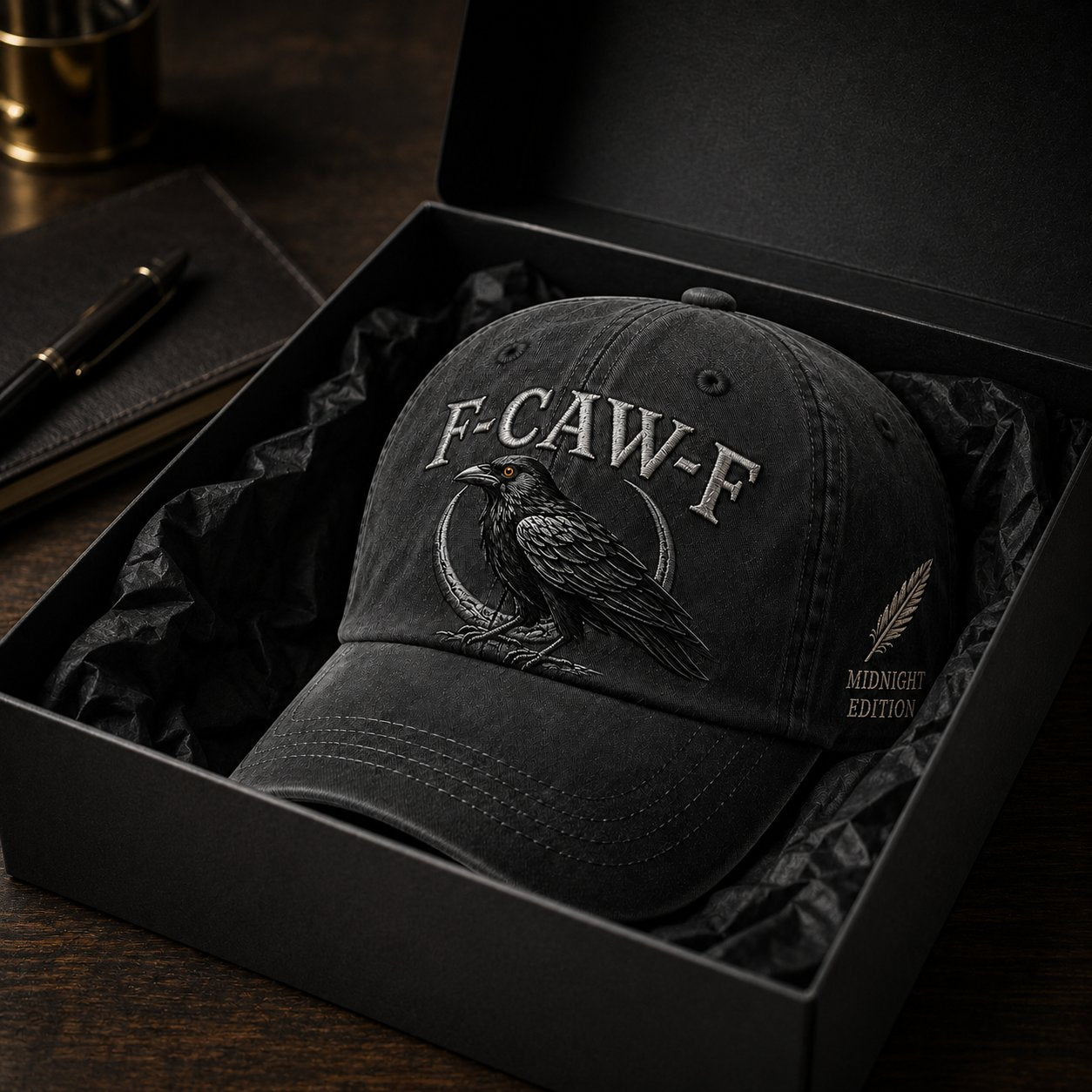 🐦‍⬛F-CAW-F Midnight Edition Raven Cap – Vintage Washed Embroidered Crow Hat
