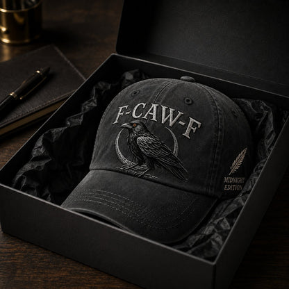 🐦‍⬛F-CAW-F Midnight Edition Raven Cap – Vintage Washed Embroidered Crow Hat
