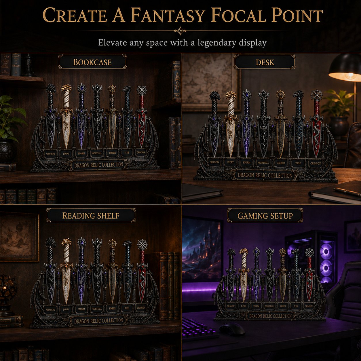 Dragon Relic Collection – 7-Piece Fantasy Dagger Display Set