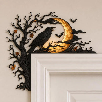 🐦‍⬛🌕 Midnight Raven Doorway Accent – Gothic Harvest Moon Corner Decor
