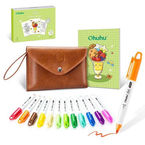 🎨 Beginner-Friendly Pocket Travel Coloring Kit | Complete Set with 12 Alcohol Markers, Coloring Book & Reusable Travel Case Included ✈️