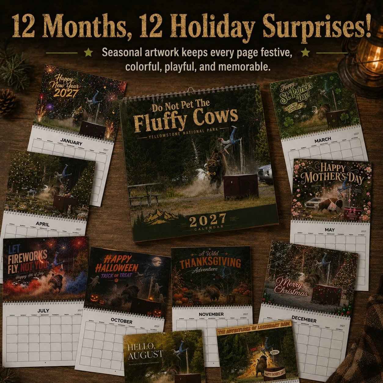 "Do Not Pet The Fluffy Cows" 🏞️ Bison Yellowstone National Park 2027 Wall Calendar