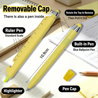 🖊️5-in-1 Multifunction Ruler Stylus Pen – 0.5mm Writing & Marker Tool