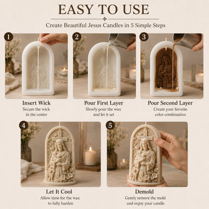 ⏳ Last Day 49% OFF ✝️ 2-Piece Good Shepherd Jesus 3D Candle Mold Set | Sculpted Cross, Lamb & Floral Relief for Faith-Inspired Handmade Candles 🕯️✨