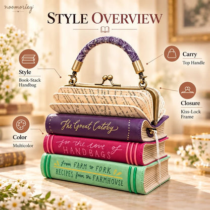 📚✨Book Stack Handbag – Vintage-Inspired Book-Shaped Top Handle Purse, Unique Gift for Book Lovers