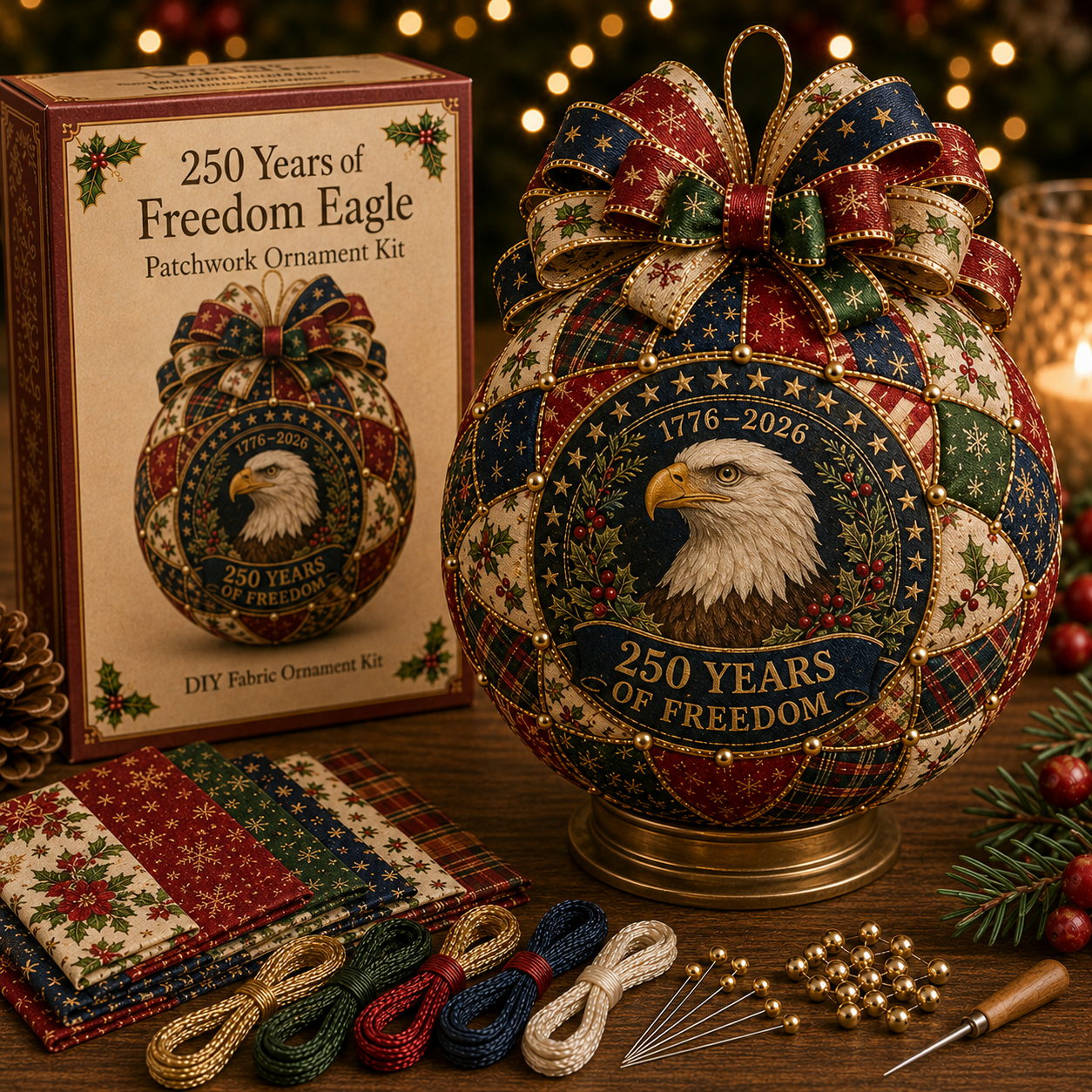 🇺🇸❤️Beginner-Friendly🎄 USA 250th Anniversary Christmas Patchwork Ornament DIY Kit
