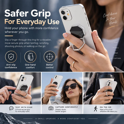 Octagonal Foldable Metal Phone Ring Stand | Magnetic Car Mount Compatible