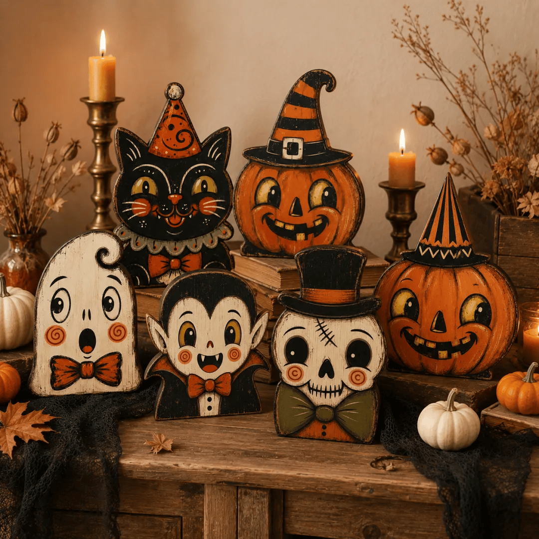 👻🎃 Vintage Wooden Halloween Table Decor