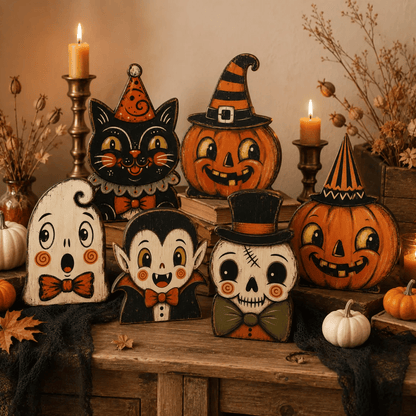 👻🎃 Vintage Wooden Halloween Table Decor