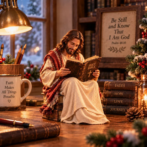 ✝️ Keep Faith Close – Jesus Reading the Bible Figurine