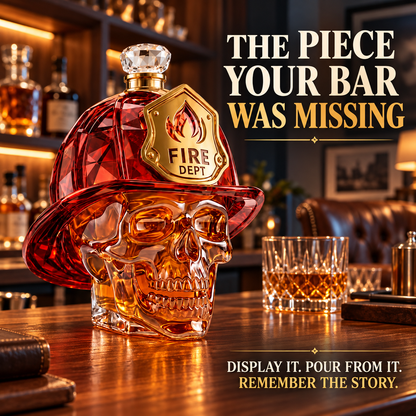 🔥🎁THE FIREHOUSE LEGEND — Firefighter Skull Whiskey Decanter