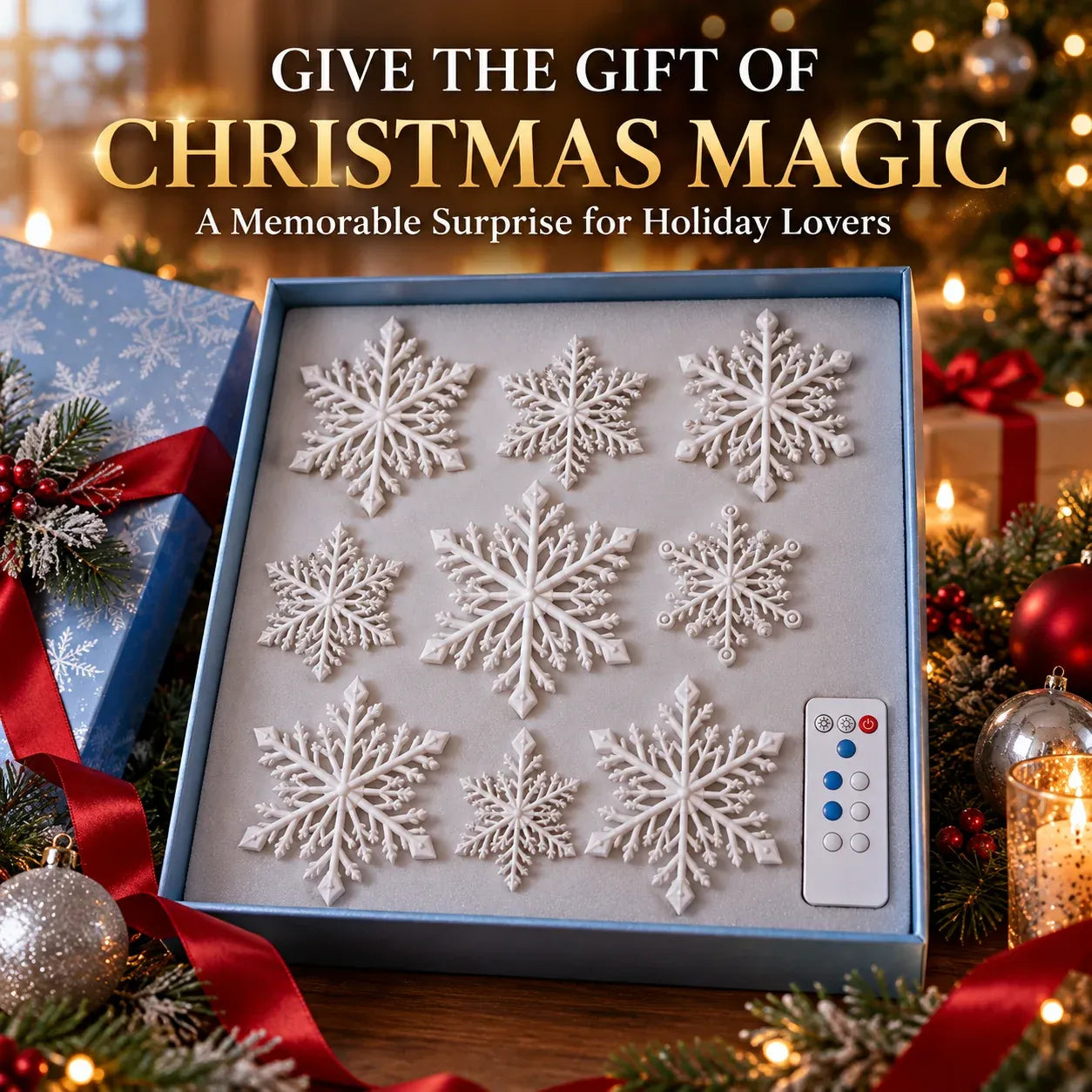 ⏳ Last Day 49% OFF – ❄️ LED Snowflake Wall Lights | 3D Christmas Snowflake Décor with Blue & White Glow, Remote Control & Magical Indoor Holiday Atmosphere ✨