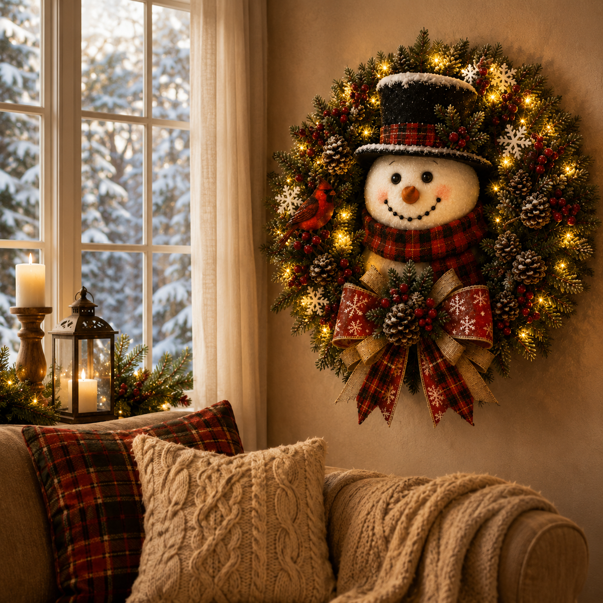 🎁Hot Sale 40% OFF⛄ Snowman Lighted Christmas Wreath✨
