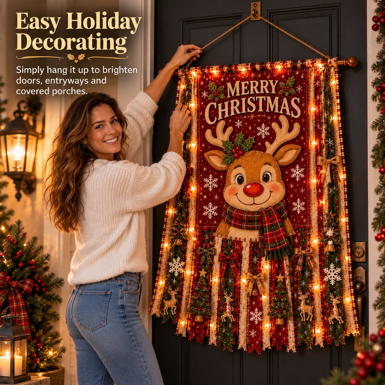 🎄 Beleuchteter Weihnachts-Türbanner – 68,6 × 127 cm, festliche Weihnachtsdekoration für Türen