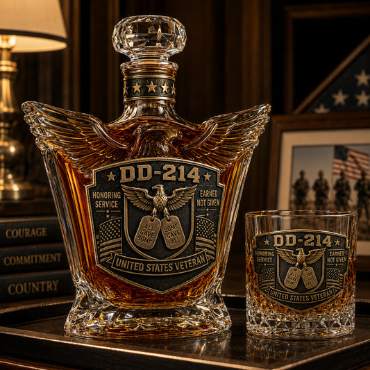 🦅 DD-214 Veteran Whiskey Decanter & Glass Set