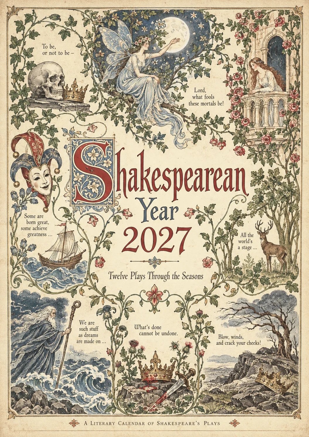 🗓️ A Vintage Literary Year 2027 – ✨ 12 Plays Through the Seasons | Vintage Illustrated Wall Calendar