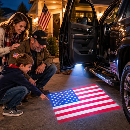 🇺🇸 HonorBeam™ Car Welcome Light | Patriotic Door Projection for Veterans & Military Families 🎖️