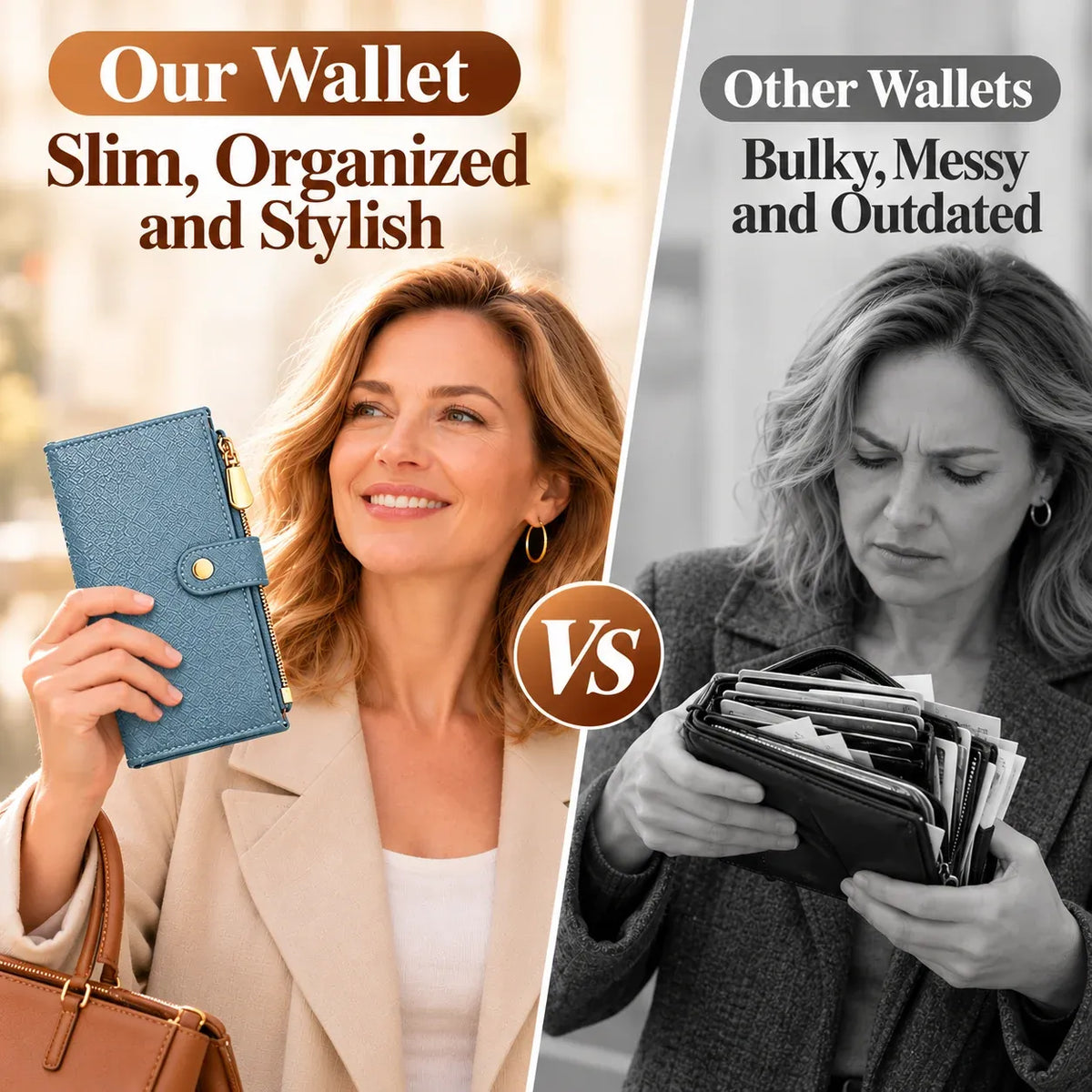 Women's RFID Blocking Leather Wallet – Slim Bifold Wallet